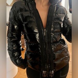 Moncler Black Puffer Jacket with Fur Trim